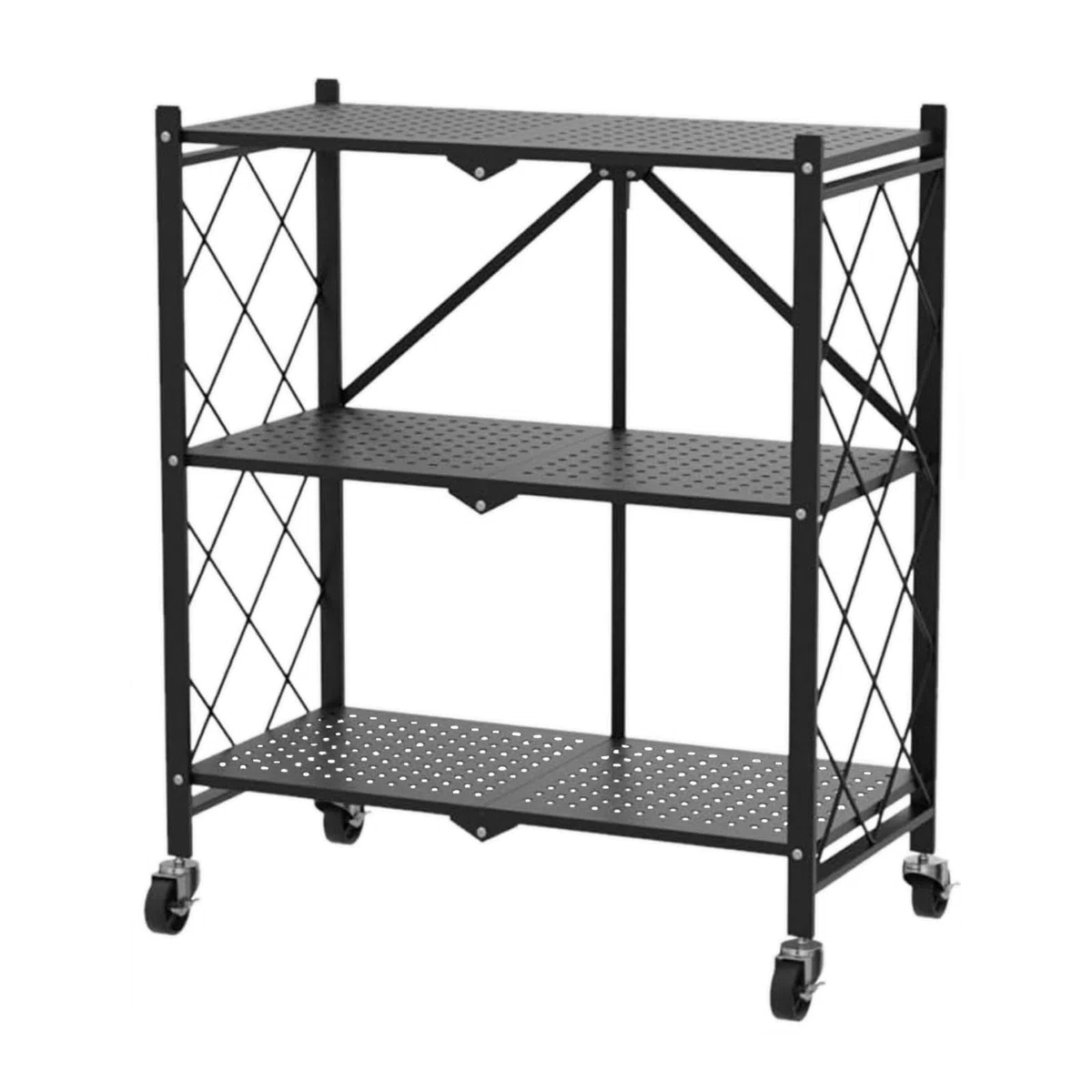 Estantería plegable de 3 niveles para cargas pesadas, carrito de almacenamiento con ruedas, 71,5 x 36,5 x 87 cm, estantería de metal