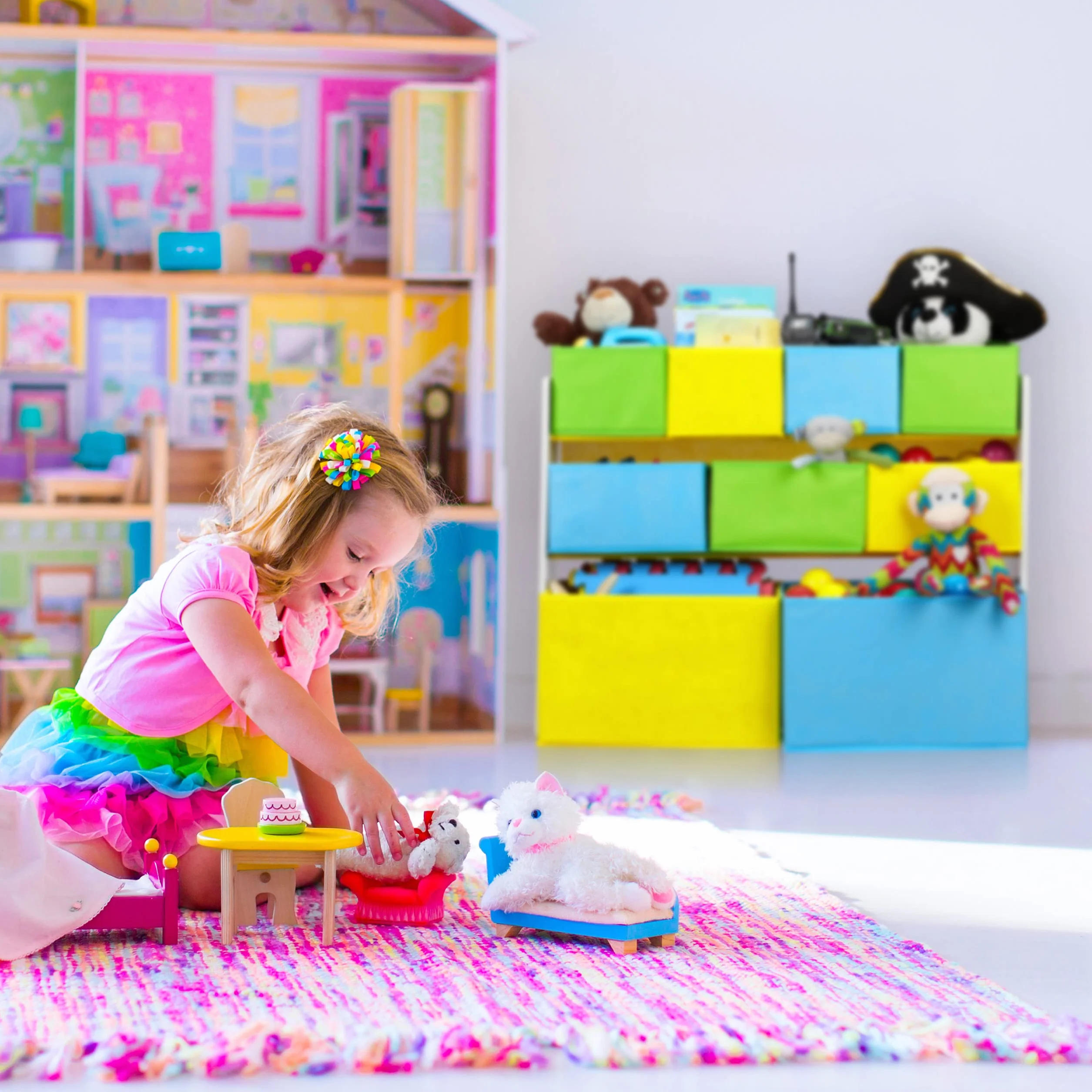 Relaxdays Estantería Infantil 9 Cajas Tela, Estampado Animales, Organizador Juguetes, 66 x 82,5 x 29,5 cm, Multicolor