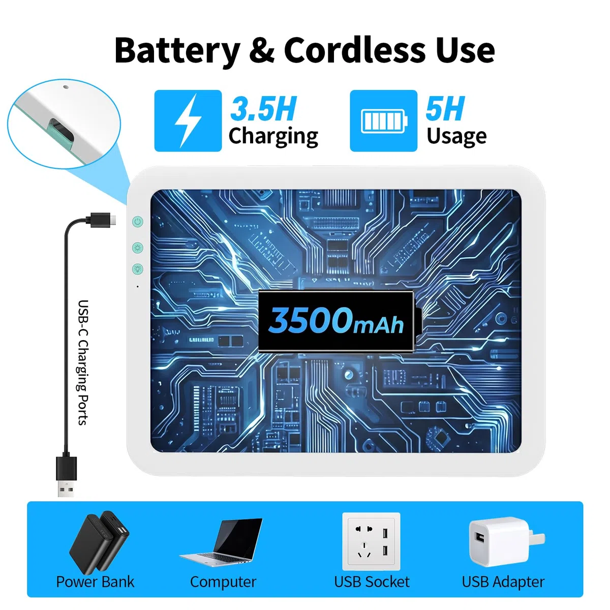 TOHETO Almohadilla de luz LED recargable A4 superbrillante alimentada por batería de litio de 3500 mAh para deshierbar herramienta de vinilo, tablero de luz inalámbrico portátil para trazar, pintura