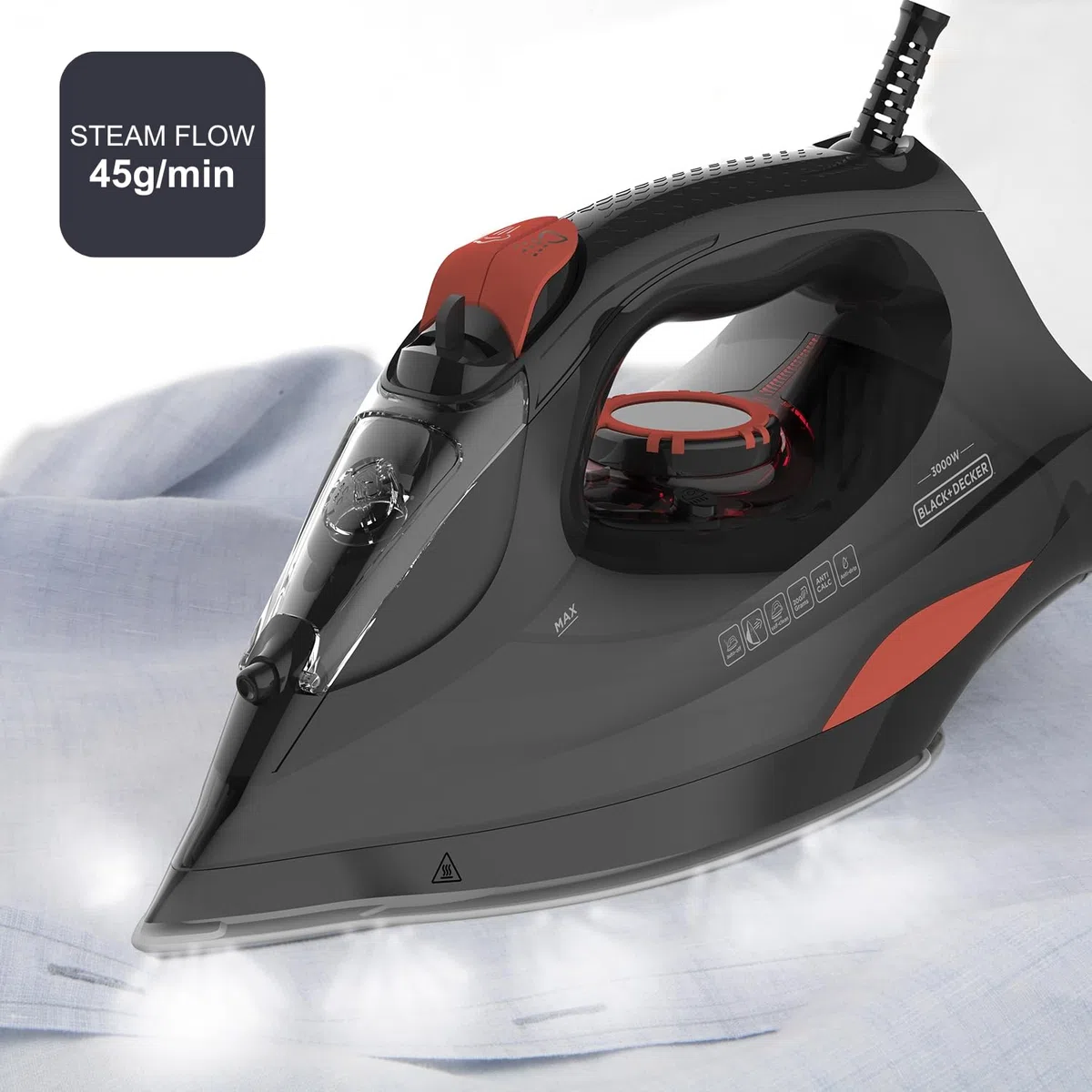 BLACK+DECKER - Plancha Vapor, 3000W, Suela Cerámica, Golpe Vapor 200g