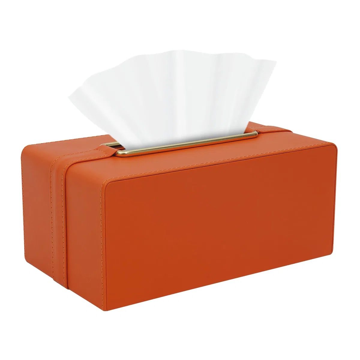 Caja para pañuelos con dispensador de pañuelos, caja rectangular de piel, diseño de cubierta inferior plegable, para dormitorio, salón y estudio, 21,9 x 12,95 x 9,9 cm (naranja)