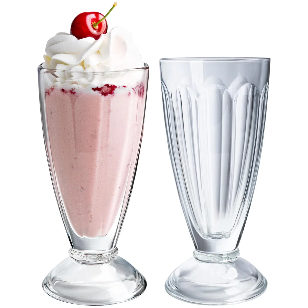KONZEPT Copas para helado 300 ml – Set de 12 copas de postre de vidrio con pie, ideales para batidos, yogur, frutas y postres fríos