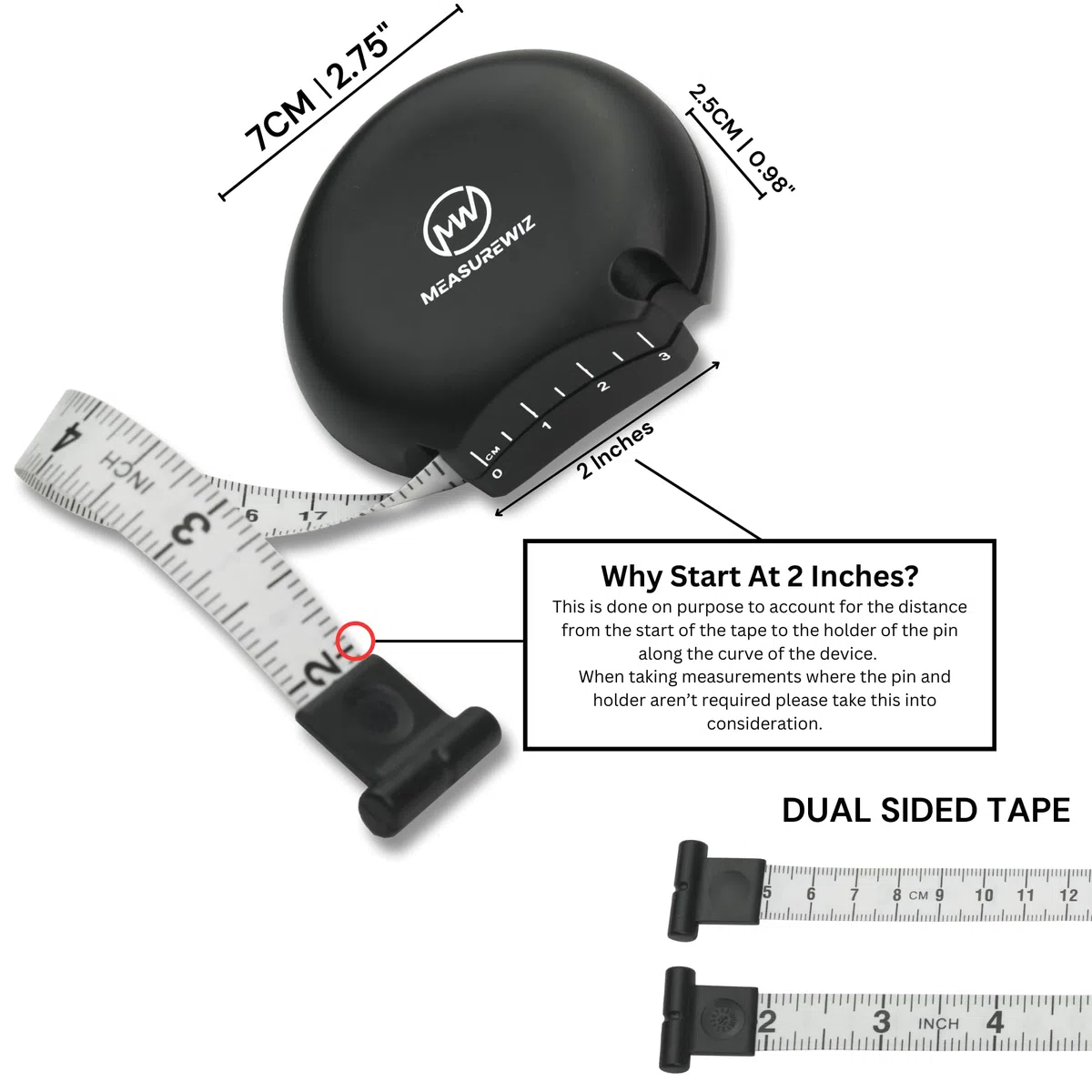 Cinta métrica corporal - Mini herramienta de medición retráctil de 200 cm - Rastreador para pérdida de peso y medidas de grasa corporal - Kit de medición de cintura/brasier (blanco)