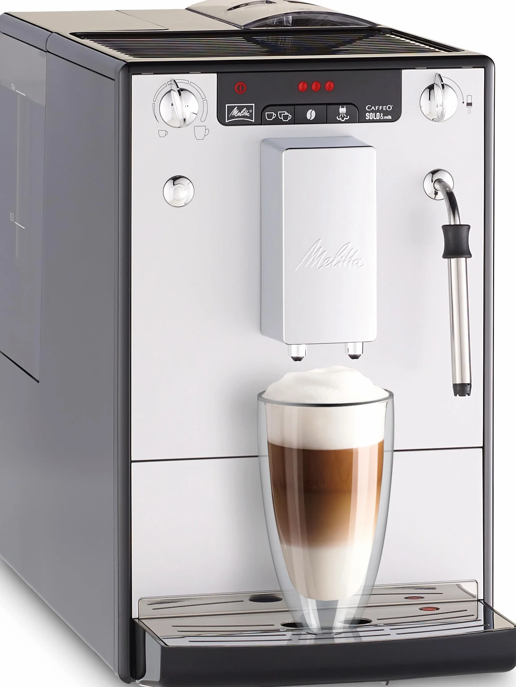 Melitta Caffeo Solo&Milk E953-102, Cafetera Automática con Sistema de Leche, Molinillo, 15 Bares, Café en Grano, Limpieza Automática, Personalizable, Plata