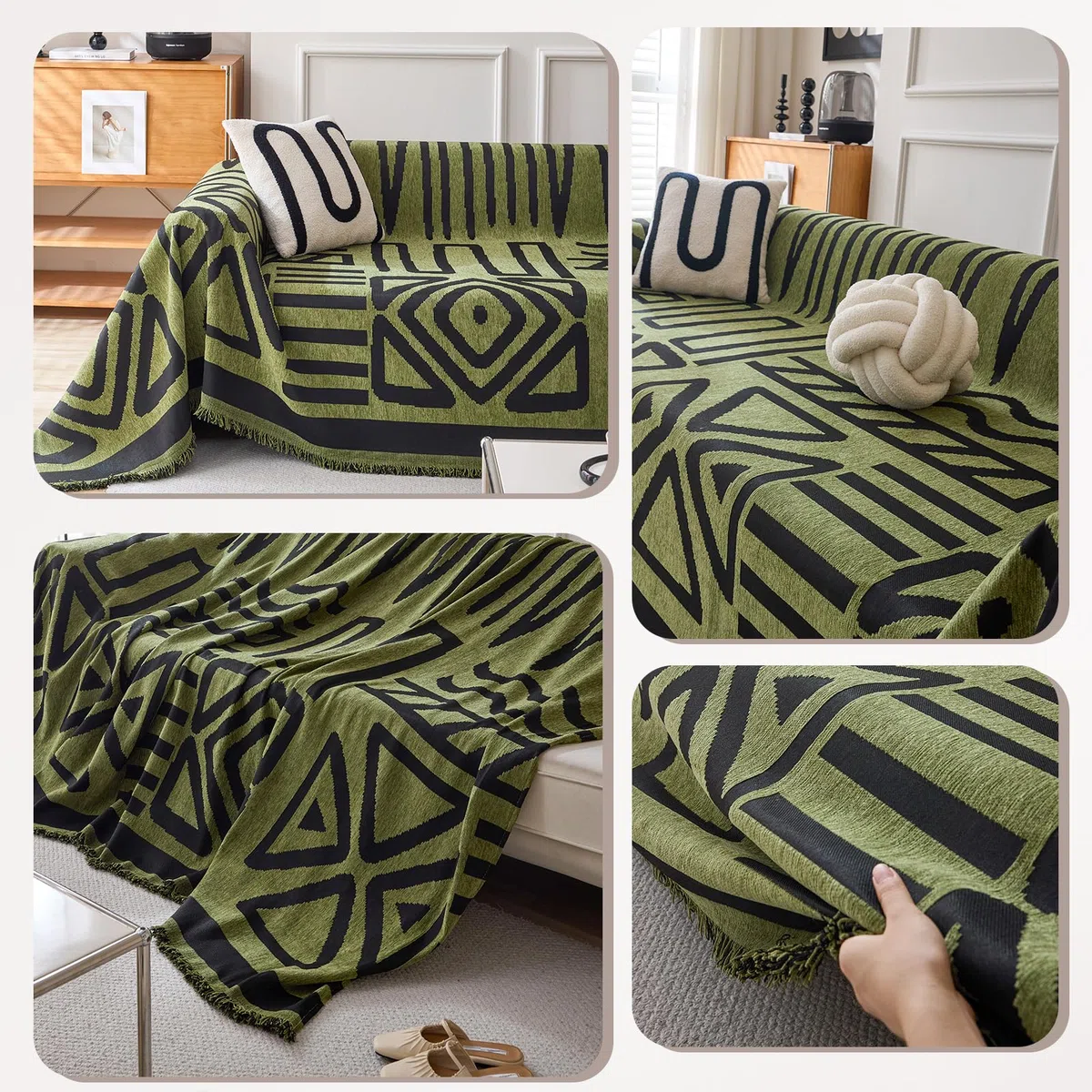 Bohemio Mantas para Sofa, Jarapas para Sofas, Funda de Sofá para Todas Las Estaciones, Colcha Multiusos para Sofas,Adecuada para Sofás, Camas, Viajes Al Aire Libre 180 * 260cm-Verde Oscuro