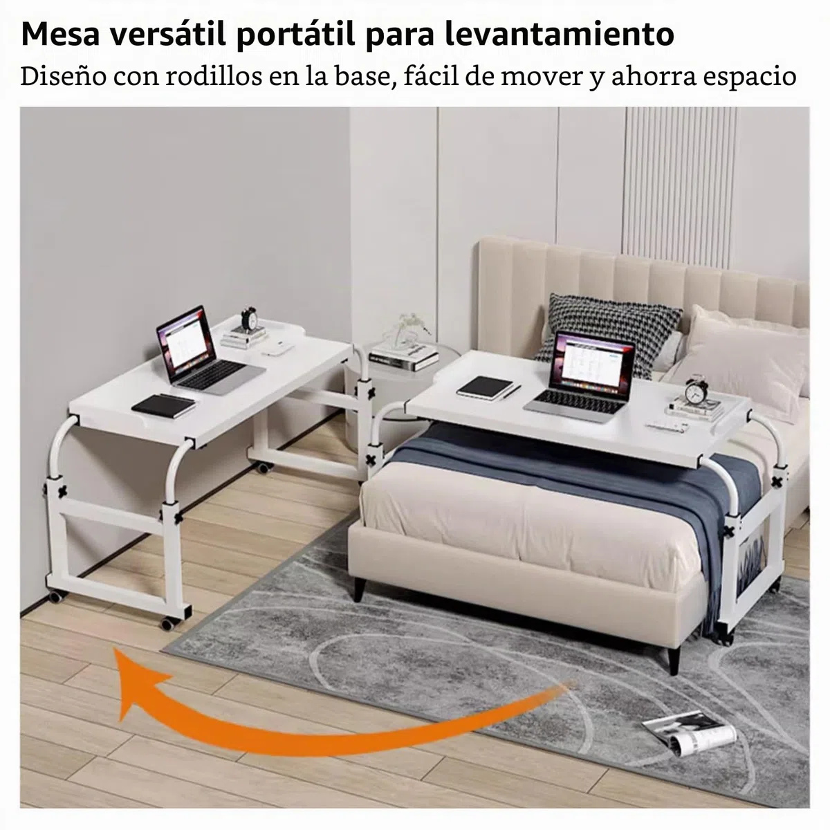 Mesa para Computadora Portátil con Ruedas, Escritorio De Almacenamiento con Carrito sobre La Cama Estación De Trabajo para Computadora Ajustable para Cama Sofá Hospital 115 * 210cm