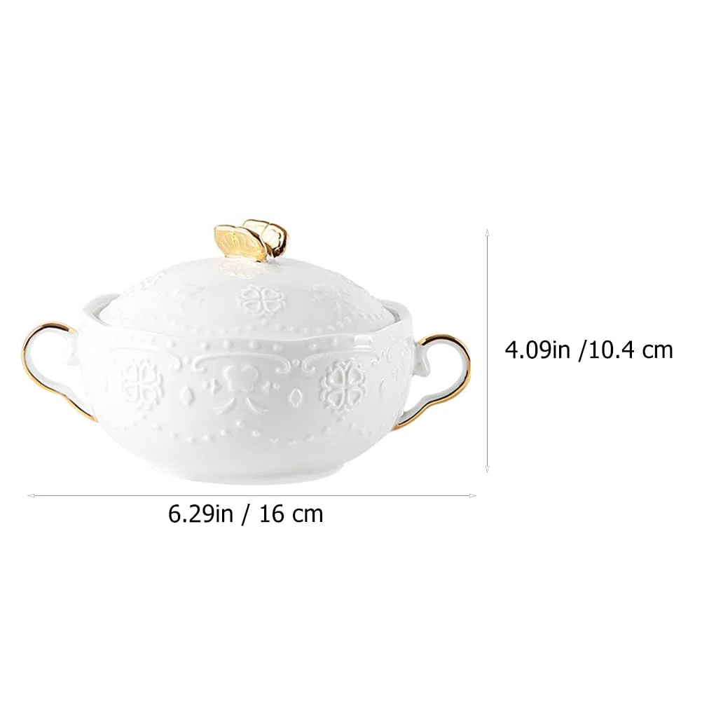 Homoyoyo Juego De Soperas De Porcelana Blanca Con Tapa - Elegantes Soperas Para Sopa y Ensaladas - Ideal Para Servir En Comidas Especiales Cerámica De Juego De 2 Piezas