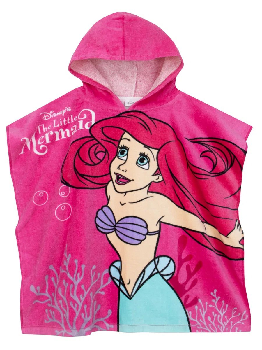 Disney Poncho Toalla The Little Mermaid | Toalla Poncho con Capucha La Sirenita | Talla Unica Rosa