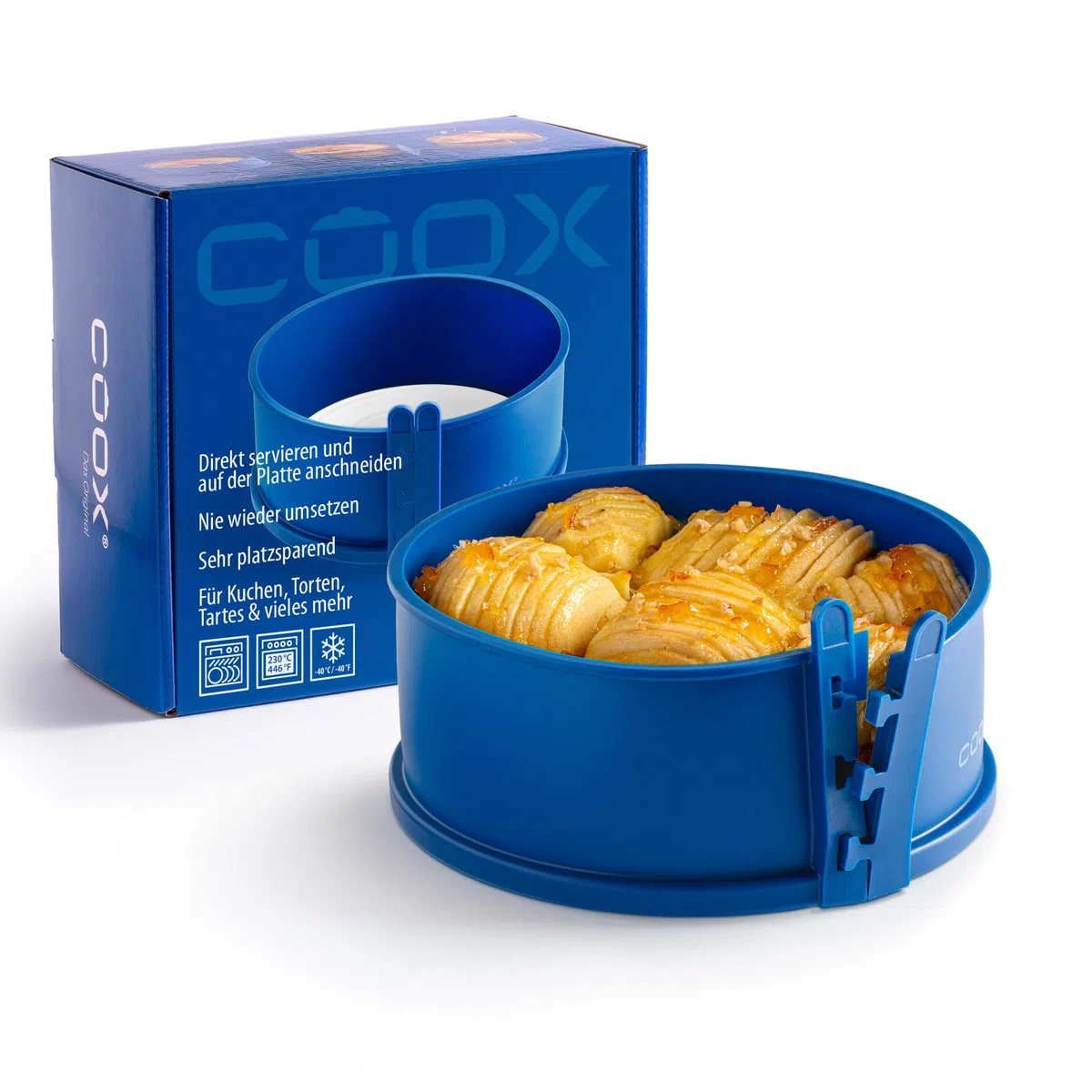 coox Molde desmontable con base de porcelana de 18 cm en azul, hornear perfectamente y servir y cortar directamente en la placa de porcelana