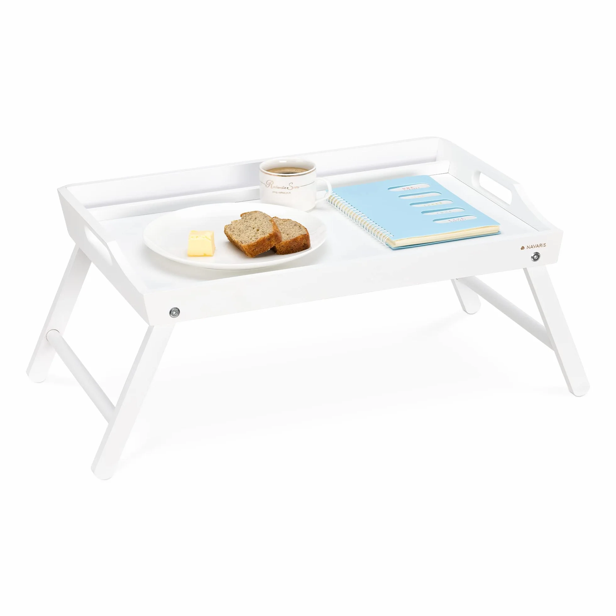 Navaris Bandeja Plegable para Cama - Mesa de bambú con Patas para sofá - Bandeja para Transportar Desayuno Comida Cena - Mesita Auxiliar en Blanco