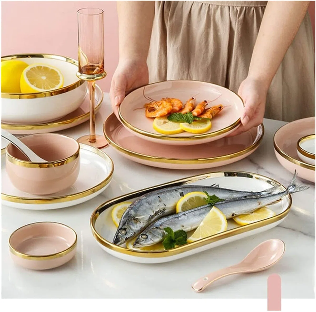 Plato de Cena Juego de Cena de Lujo para Fiestas o Regalos, Juego de vajilla de Porcelana Juego de Platos y Cuencos para restaurantes y Regalos/Morado/8 Personas (Morado 4 Personas