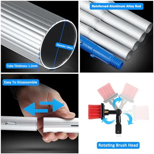 Teles - Kit de cepillo de limpieza para paneles solares de 5 12 m, poste de alimentación de agua (9 m), perfecto para un mantenimiento eficiente del panel solar y limpieza exterior