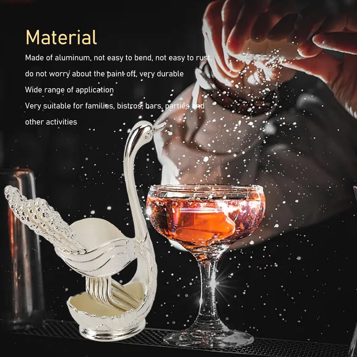 Kit de Tenedores con Soporte de Base de Cisne de ángulos Lisos, Juego de Postre Inoxidable para Bistrós Plateados