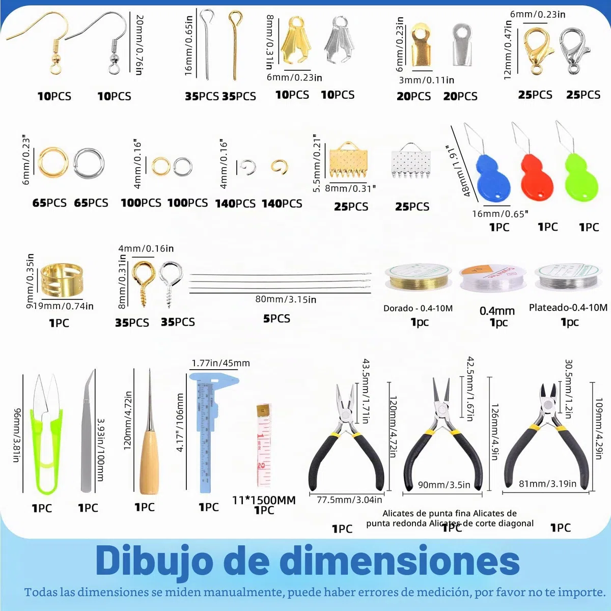 GLARKS Kit de 950 piezas para la creación de joyas con alicates, hilos para cuentas, accesorios y herramientas de medición