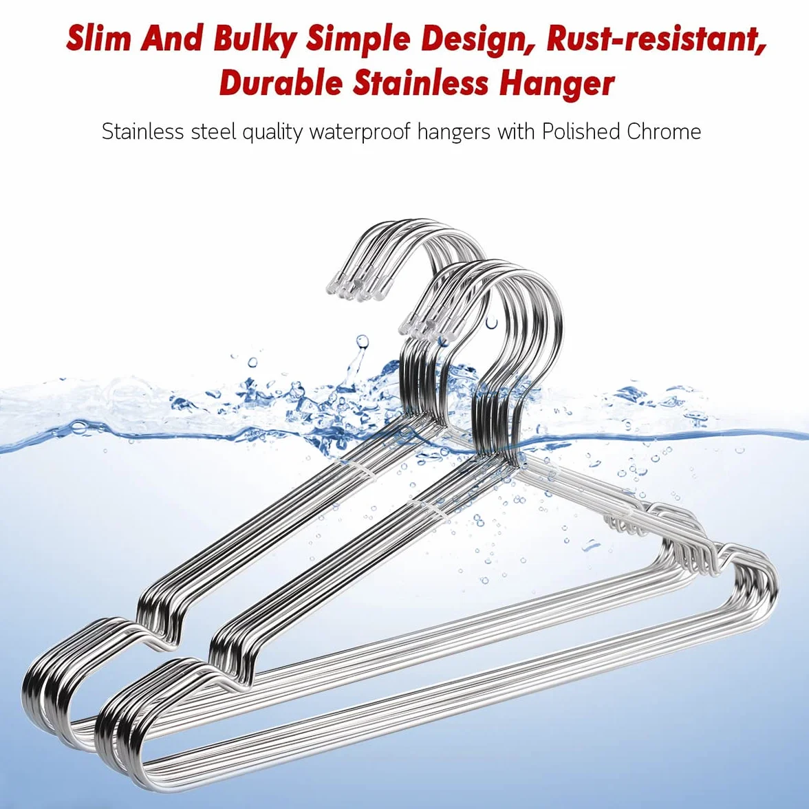 puersit 50 Perchas Ropa Metal, 42cm Perchas de Acero Inoxidable Percha Organizadora de Ropa Alambre Metálico Resistentes Metalicas