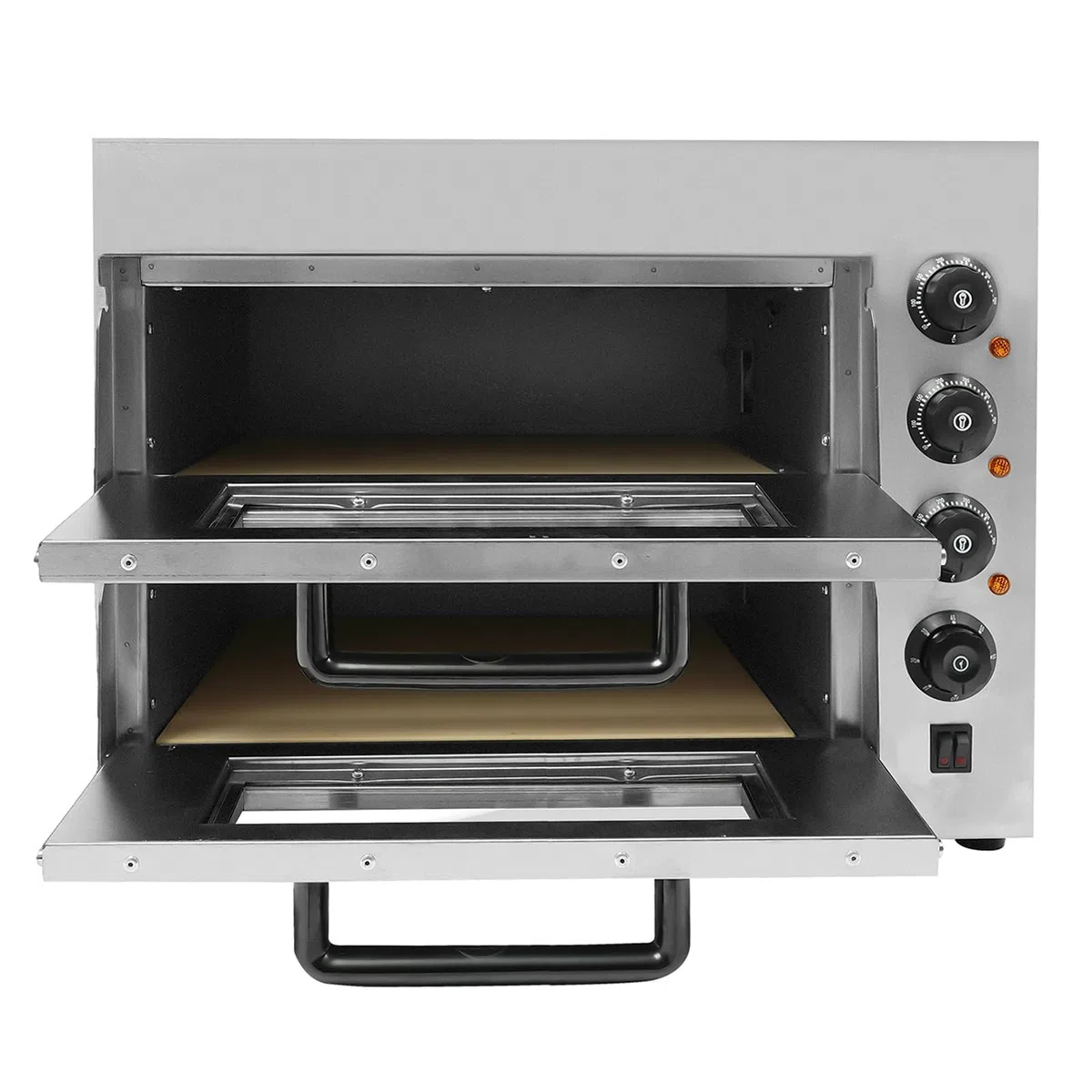 Horno de pizza de doble cámara, horno eléctrico profesional para pizza de acero inoxidable con 4 botones giratorios 50-350 ℃ Temperatura ajustable, para gastronomía