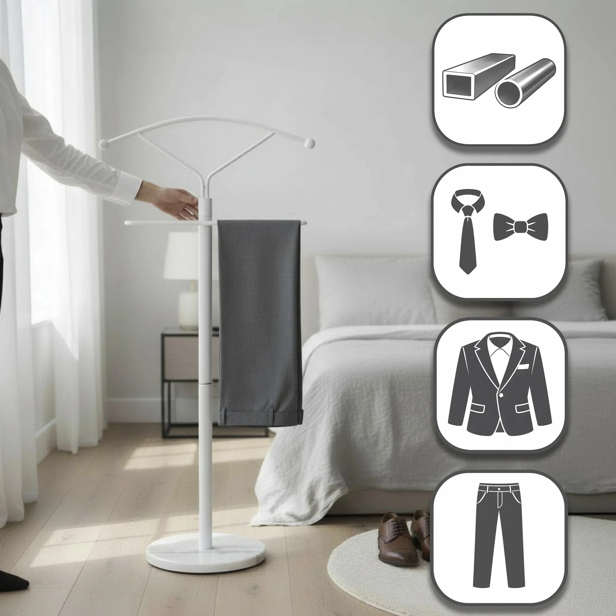 HAKU galán de noche mármol blanco metal perchero mudo dormitorio - Medidas: Ancho 50 x Alto 105 x Profundidad 32 cm, Estilo: Moderno