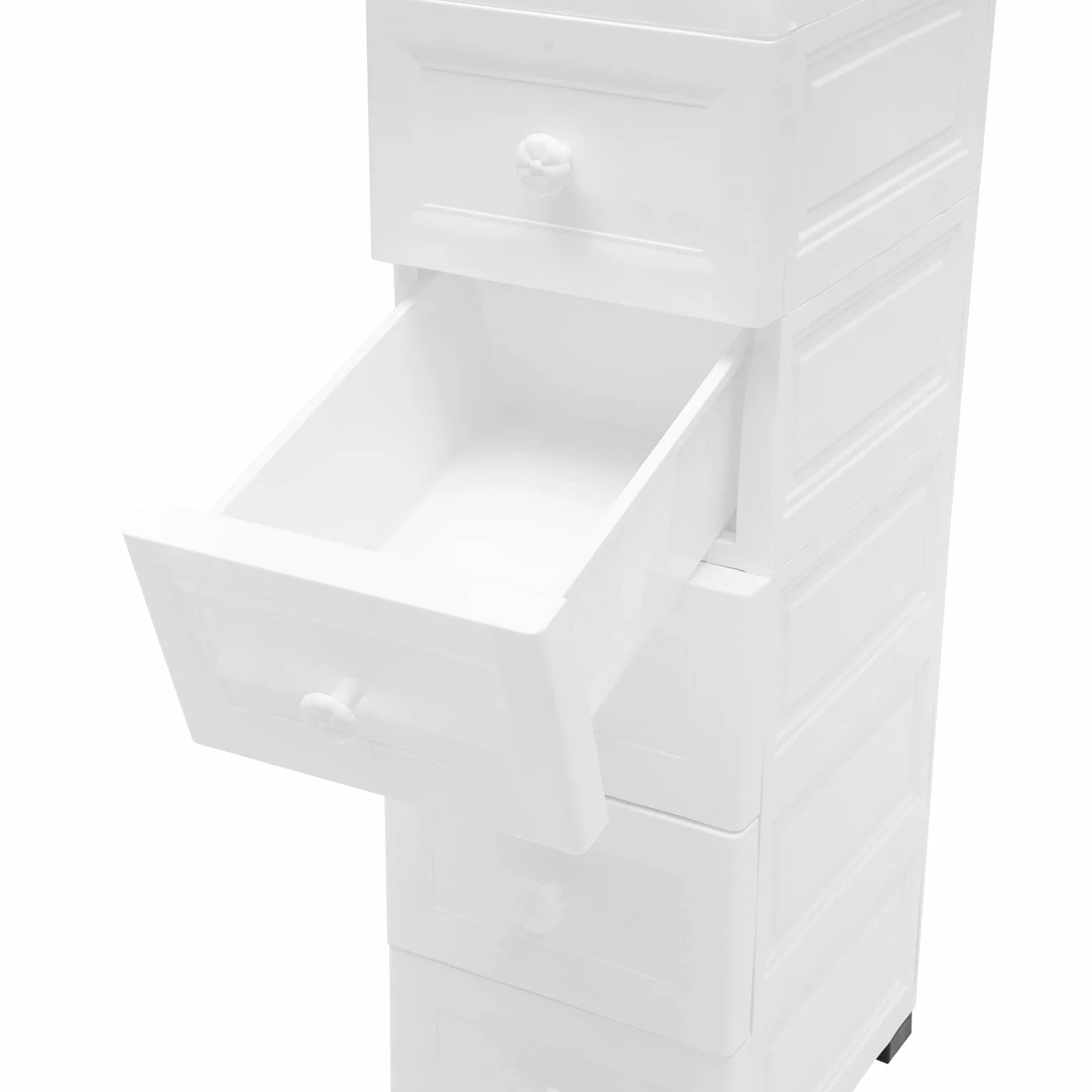 Armario Con Cajones Con Ruedas Con 5 Cajones - Armario Lateral, Carrito De Baño, Carrito De Cocina, Color Blanco, 25 x 34 x 82 Cm