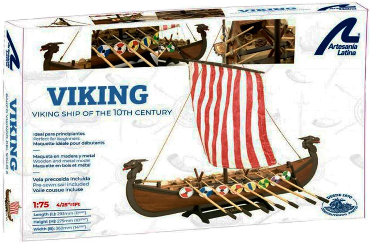 Artesanía Latina - Maqueta de Barco en Madera - Drakkar Viking - Modelo 19001N, Escala 1:75 - Maquetas para Montar - Nivel Principiante