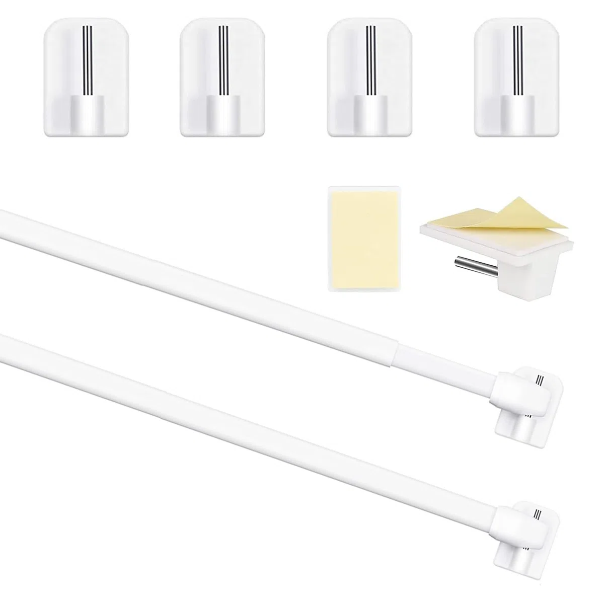Barra de cortina de plástico ajustable para cortinas extensibles para ventanas, armarios, barras para barras de poste, rieles para cortinas autoadhesivos, para casa, color blanco (2