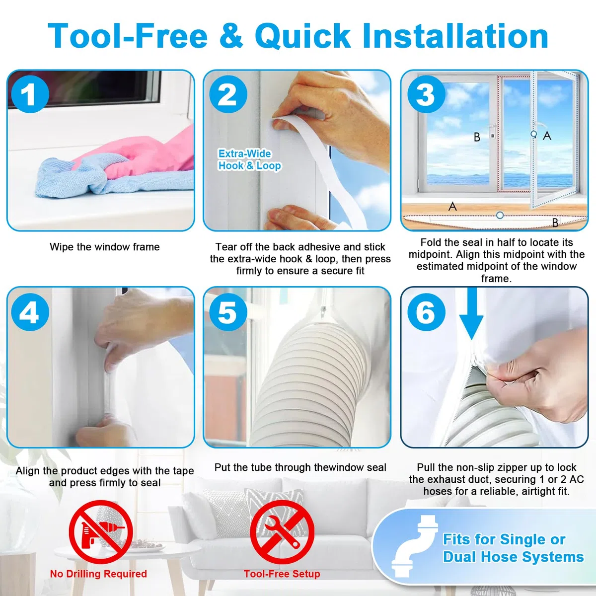 300 cm de aire acondicionado para ventanas de aire acondicionado móviles y secadores de aire – eficaz parada de calor y repelente al agua, impermeabilización adecuada para ventanas de techo, ventanas