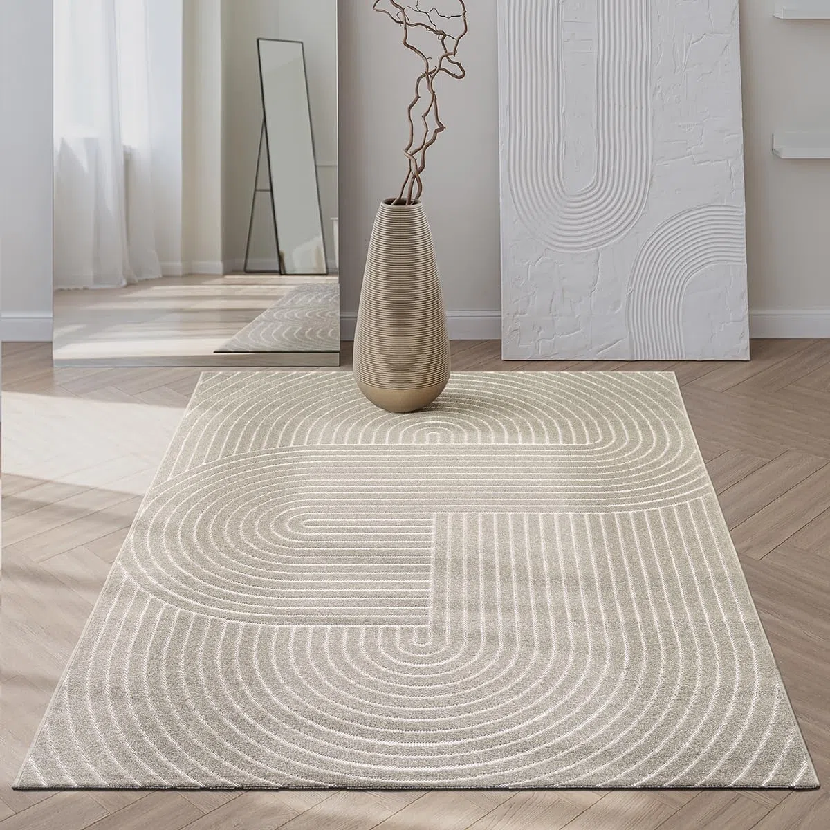 the carpet Santo Plus – Alfombra de Exterior, Adecuada para salón, Dormitorio y terraza, Resistente a la Intemperie, Duradera y fácil de Mantener, Beige, 300 x 400 cm