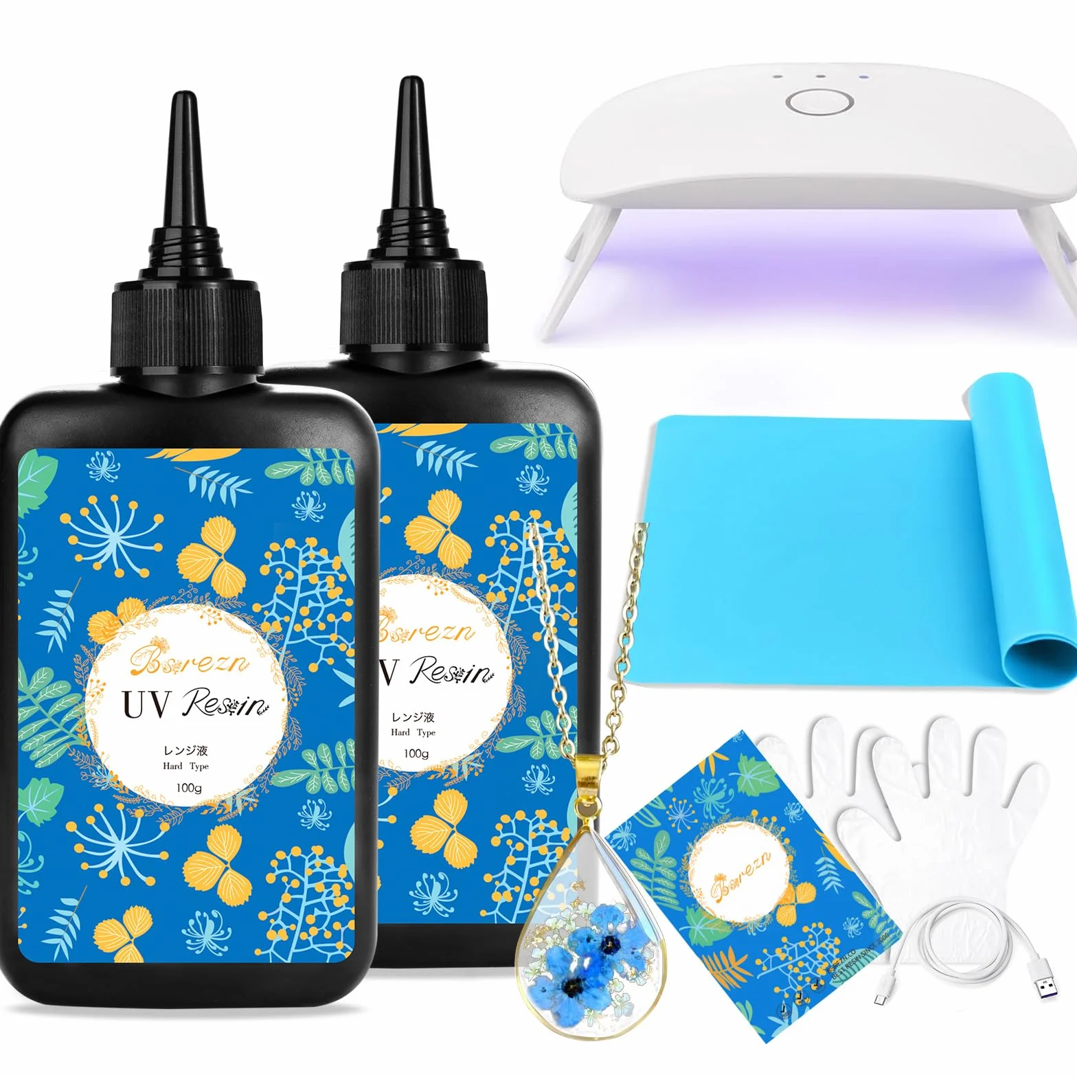 Bsrezn 200G Kit de Resina UV con Lampara UV Resina Epoxi, Resina UV Transparente Joyeria Premixada, UV Resin de Curado Rápido para la Fabricación de Joyas, DIY, Decoración de Casa