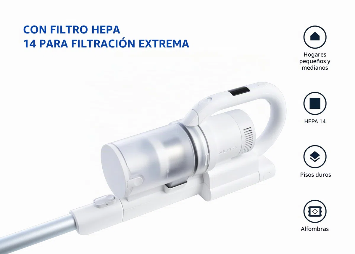 Nilfisk S1 Allergy Aspiradora Sin Cable - 2 en 1 Aspirador Vertical y de Mano - Filtro HEPA 14 - Blanco (550W)