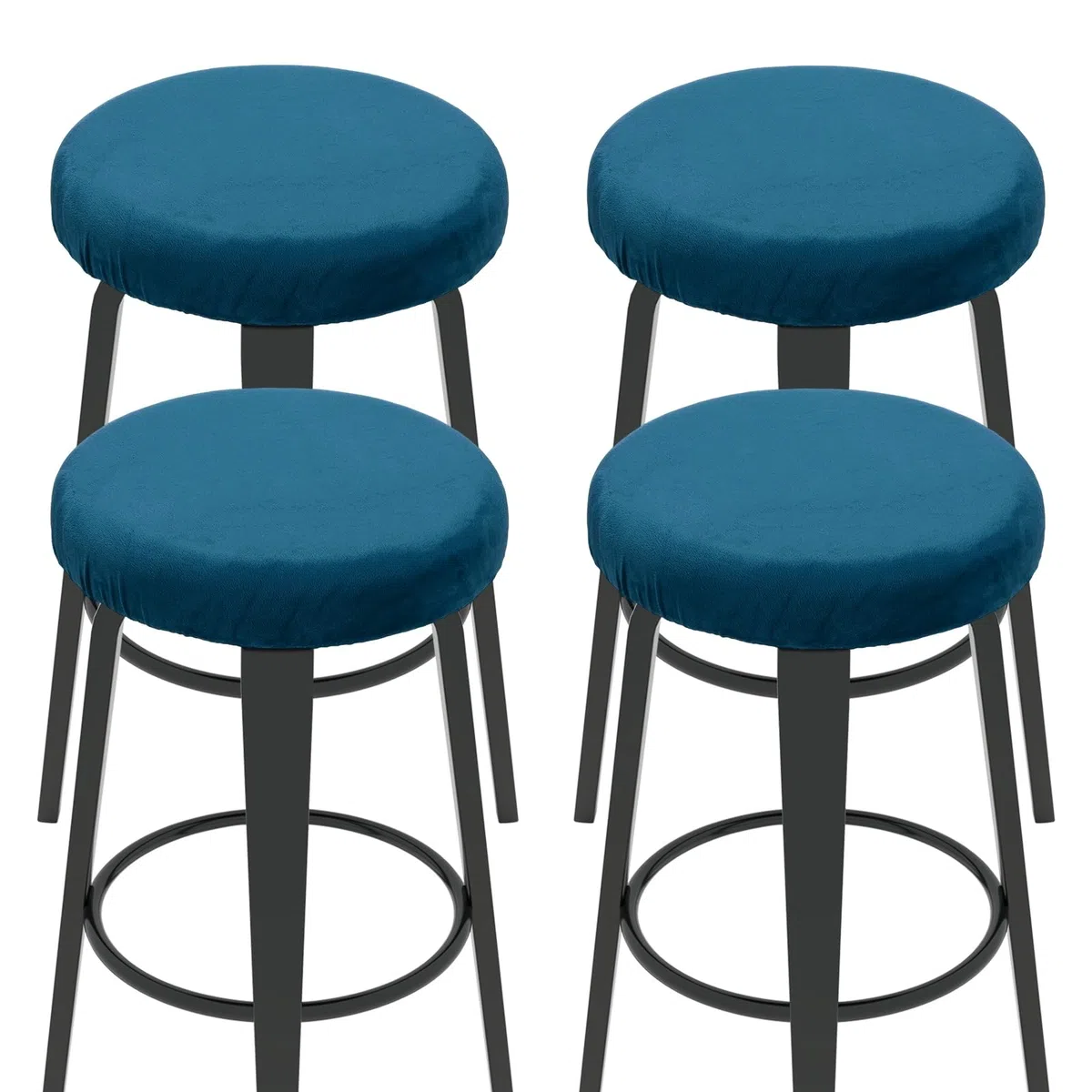 QUARKZMAN 4 Fundas para Taburetes De Terciopelo 10-14 Pulgadas Fundas Redondas para Taburetes con Banda Elástica Cubreasientos Lavables para Sillas Redondas Azul