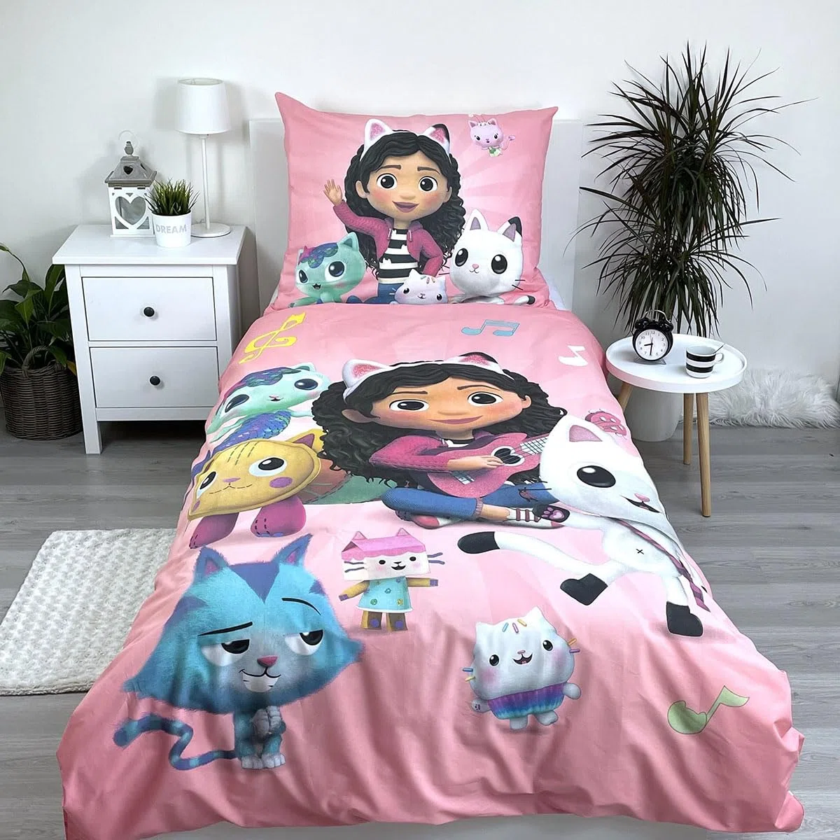 Gabby Casa Muñecas Funda Nórdica Cama 90 140x200 + Funda Almohada 65x65 | Ropa de cama reversible | Algodón natural transpirable | Licencia oficial | Niña | Regalo | Lavable a máquina
