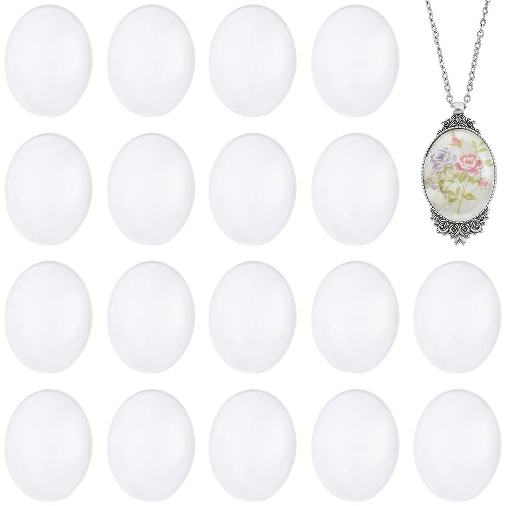 Beebeecraft 50 Pieza de Cabujones de Vidrio Ovalados con Parte Trasera Plana de 30x40mm Transparentes con Parte Trasera Plana para Camafeos Adornos de Cristal para Fotos Colgantes Manualidades