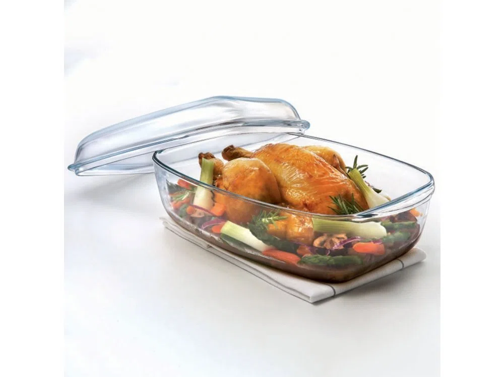 Pyrex - Fuente resistente al calor e ignífuga, envase para asar con tapa de cristal, vidrio, 7 L