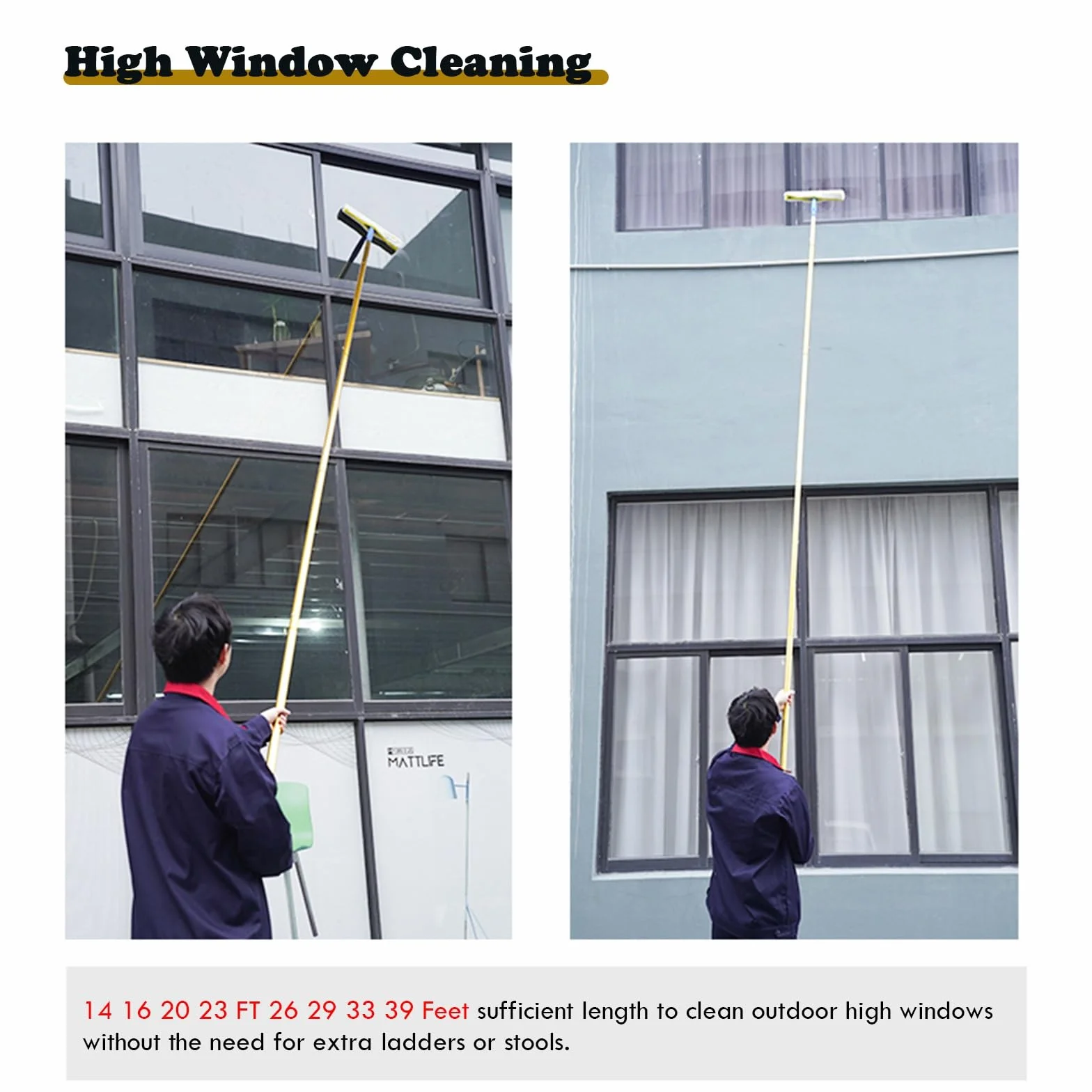Kit de limpiador de ventanas telescópico con escobilla de goma para limpieza de vidrio de alto alcance, interior y exterior