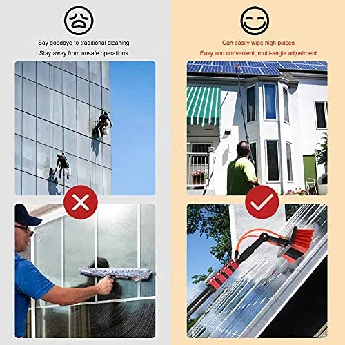 Teles Kit de cepillo para limpiar ventanas, limpiador de paneles solares giratorio con suministro de agua, ideal para paneles fotovoltaicos y uso doméstico, herramienta de limpieza eficiente