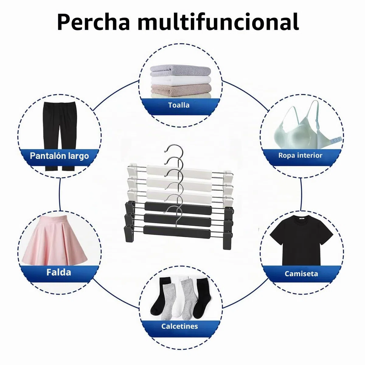 LATRAT Perchas, 20 perchas para pantalones o faldas con 2 clips antideslizantes ajustables, 360 ganchos giratorios, color blanco