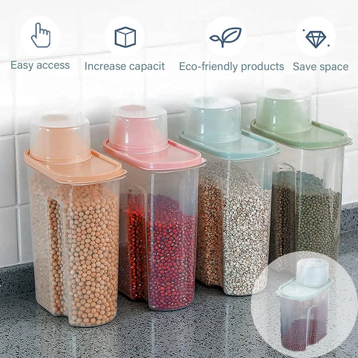 4 Pieza Contenedor de Granos, Envases Plástico, Recipientes para Cereales Almacenamiento, Tanque Almacenamiento Alimentos Secos, Caja Almacenamiento Alimentos, para Alimentos Secos, Cereales (small)