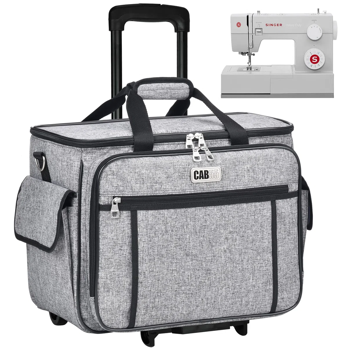 cab55 Estuche para máquina de Coser con Ruedas, Funda de Transporte Desmontable para máquina de Coser con Ruedas, Bolsa de Mano con Tabla de Madera Inferior extraíble para la mayoría de máquinas de