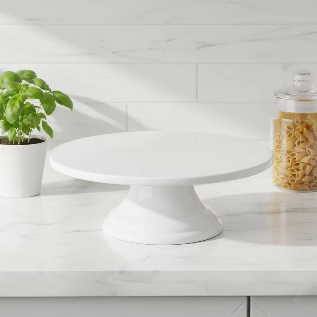 fanquare Bandejas de Tartas de Porcelana, Plato Redondo Blanco para Tarta, Soporte de Pasteles Vintage(26 cm)