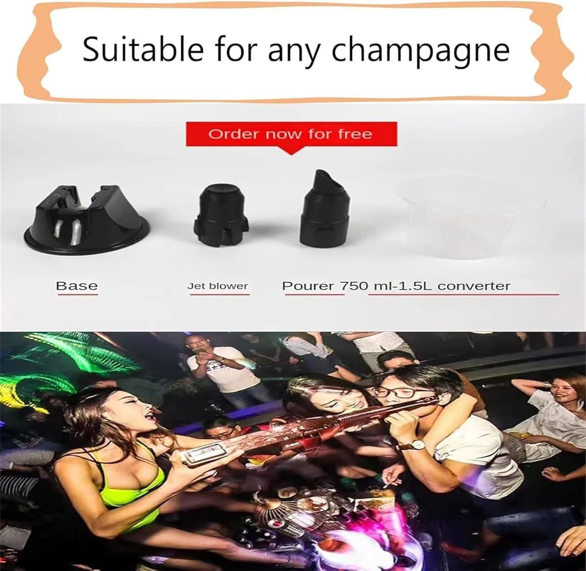 Pistola pulverizadora de champán, eyector de Botellas de champán de 750 ml a 1,5 l, tapón de Vino, Pistola para Cerveza y Bebidas, para Bodas y Fiestas nocturnas.