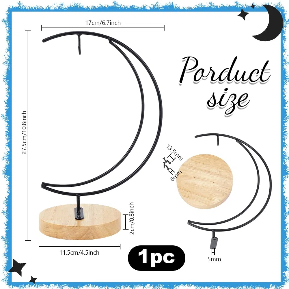 PH PandaHall Soporte de exhibición de adornos colgante para plantas, soporte decorativo de luna, soporte flotante para plantas, estante de exhibición de hierro con base de madera para plantas de aire