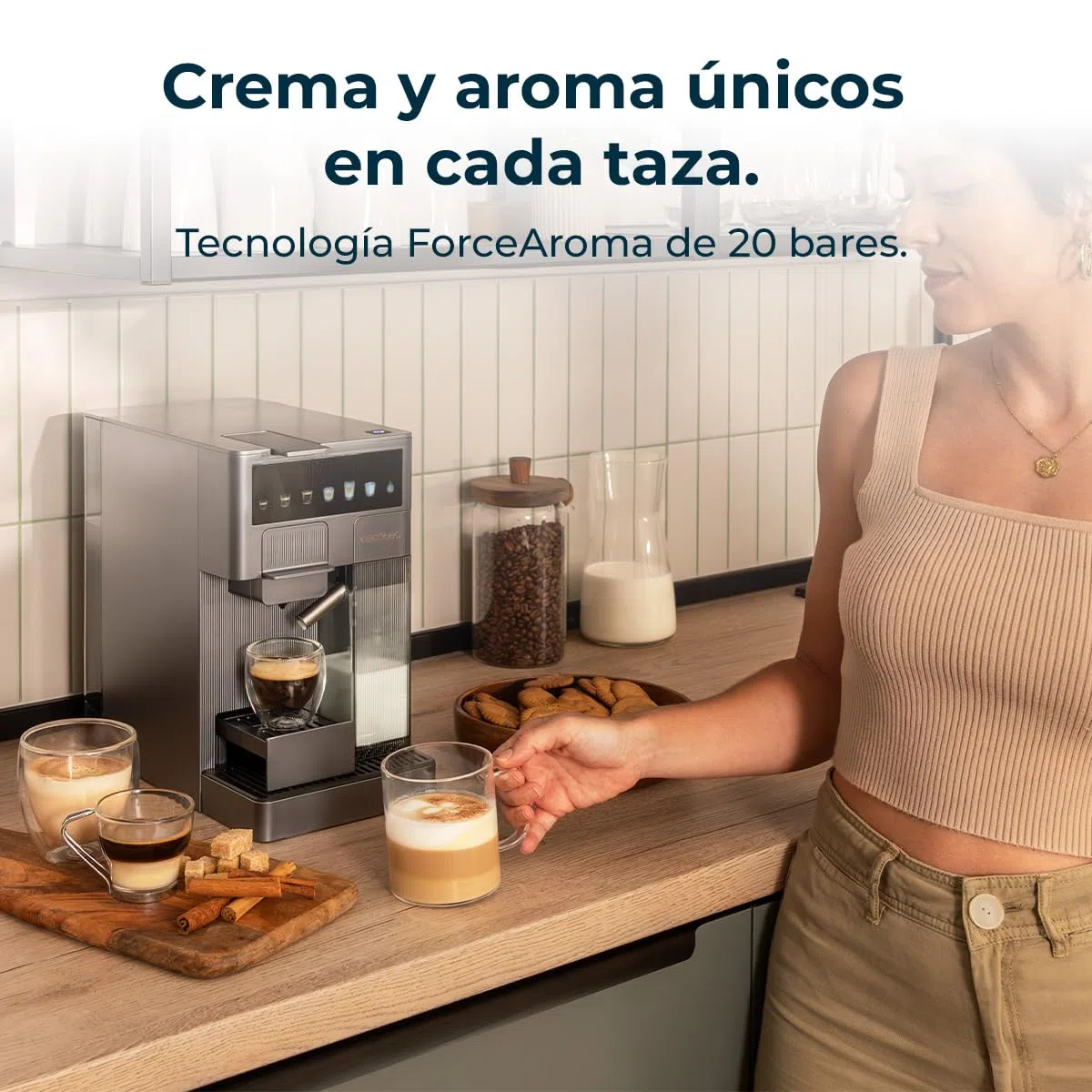 Cecotec Cafetera Cápsulas Express con Tanque de Leche FreeStyle Latte T. 1350W, 20 Bares, Compatible con Café Molido, Dolce Gusto, Nespresso y K-Fee, Depósito 1,6L de Agua y 400ml de Leche