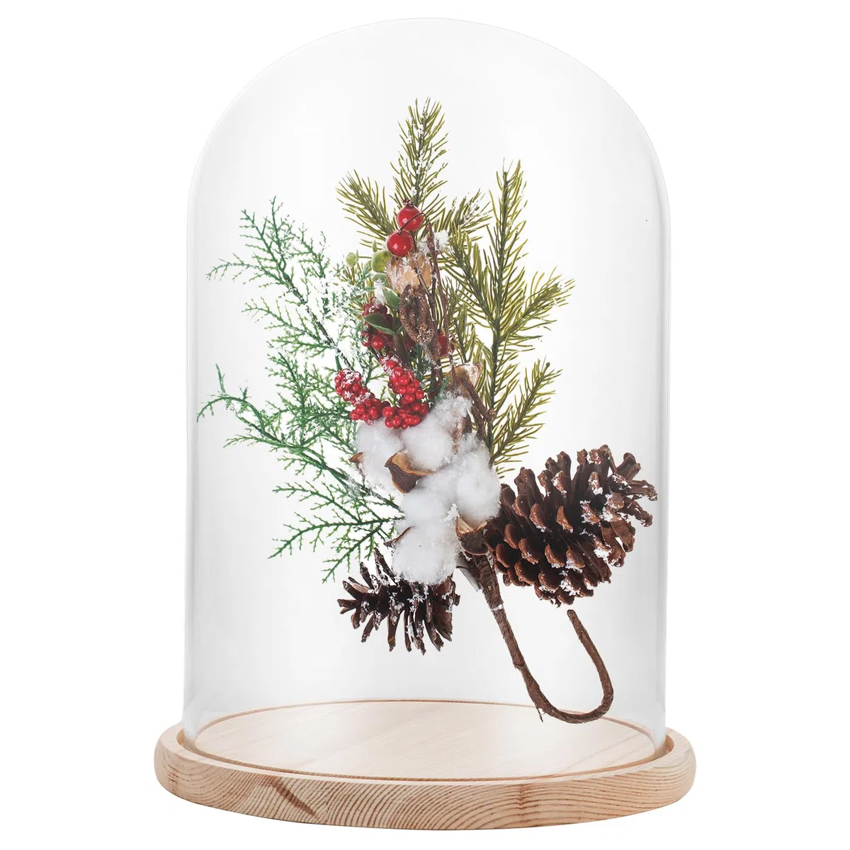 APACALI 1 campana de cristal con suelo de madera, 30 cm, campana de cristal transparente, caja de cristal, con base para luces, decoración, accesorio para el hogar