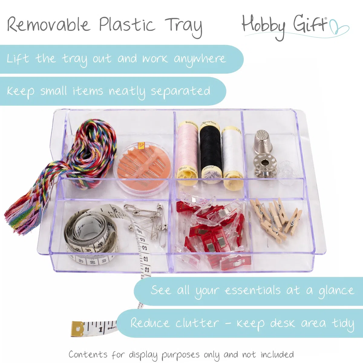 Hobby Gift Caja de Costura Mediana con Asa, Cesta de Algodón para Almacenaje de Costura, Organizador con Compartimentos, 18,5 x 25,5 x 14,5 cm, Búho