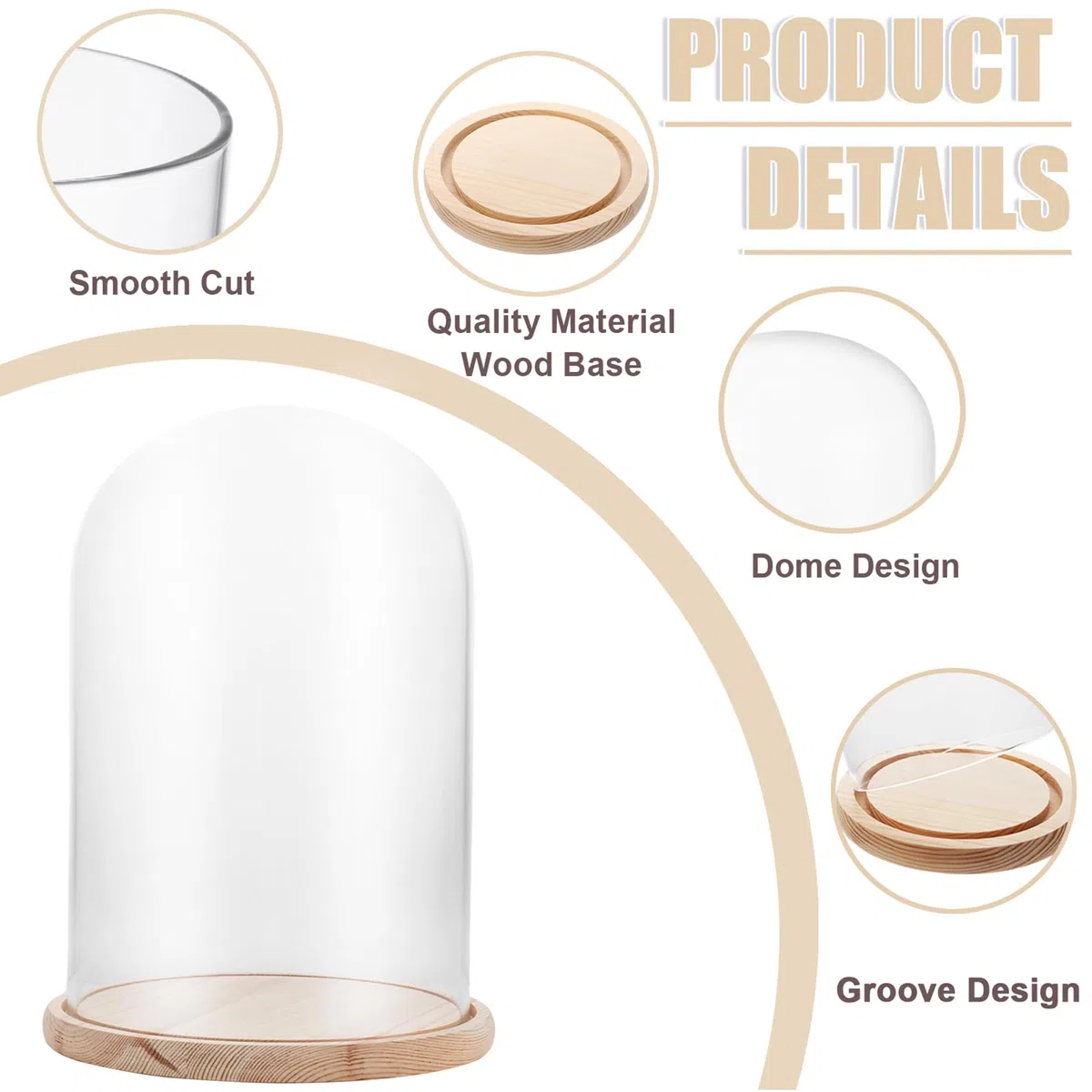 APACALI 1 campana de cristal con suelo de madera, 30 cm, campana de cristal transparente, caja de cristal, con base para luces, decoración, accesorio para el hogar