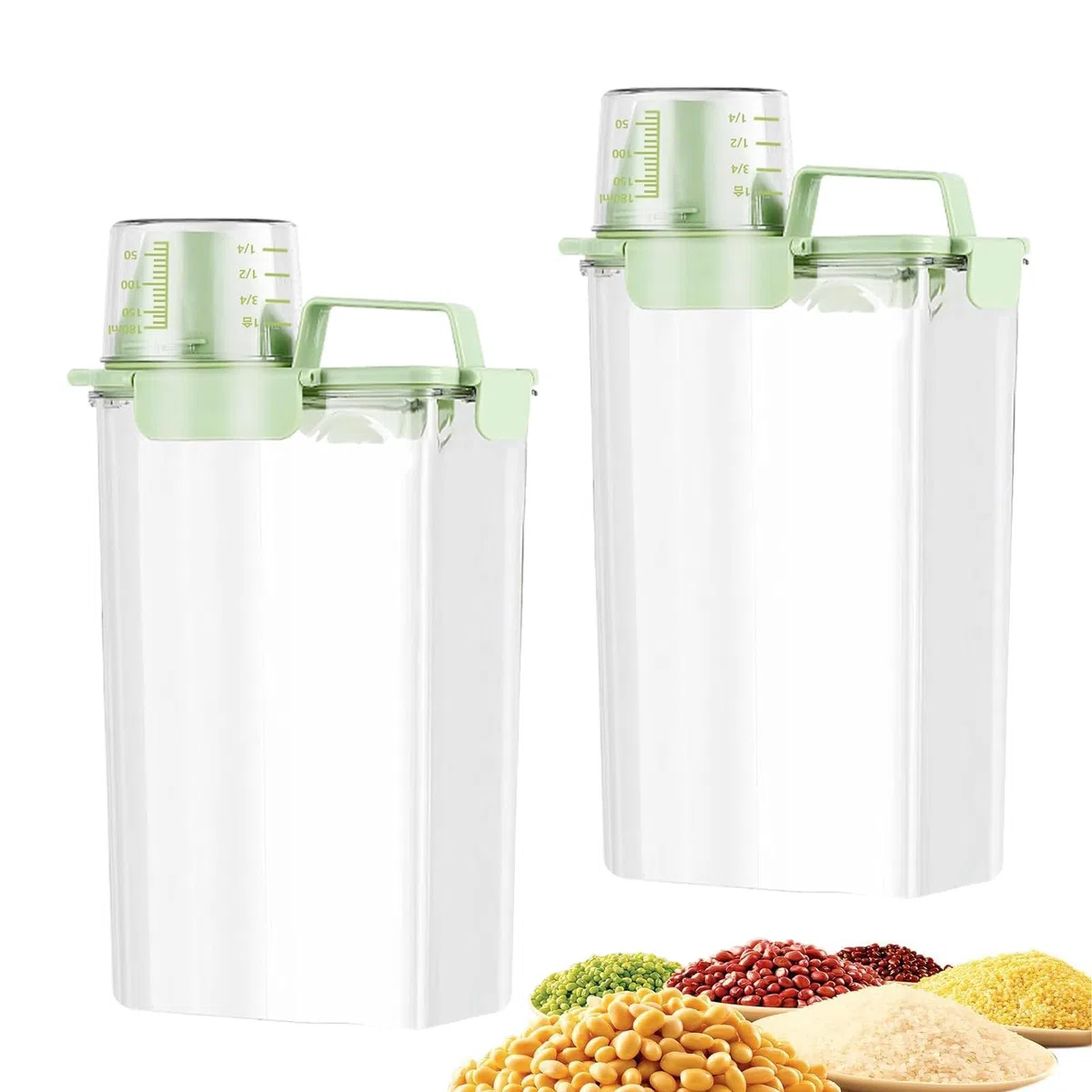 2 Piezas Recipientes Herméticos con Taza Medidora, Botes Cocina Almacenaje, Contenedor Pienso, Plástico Dispensador Cereales, Almacenamiento de Detergente, para Cereales, Comida para Perros (3L)