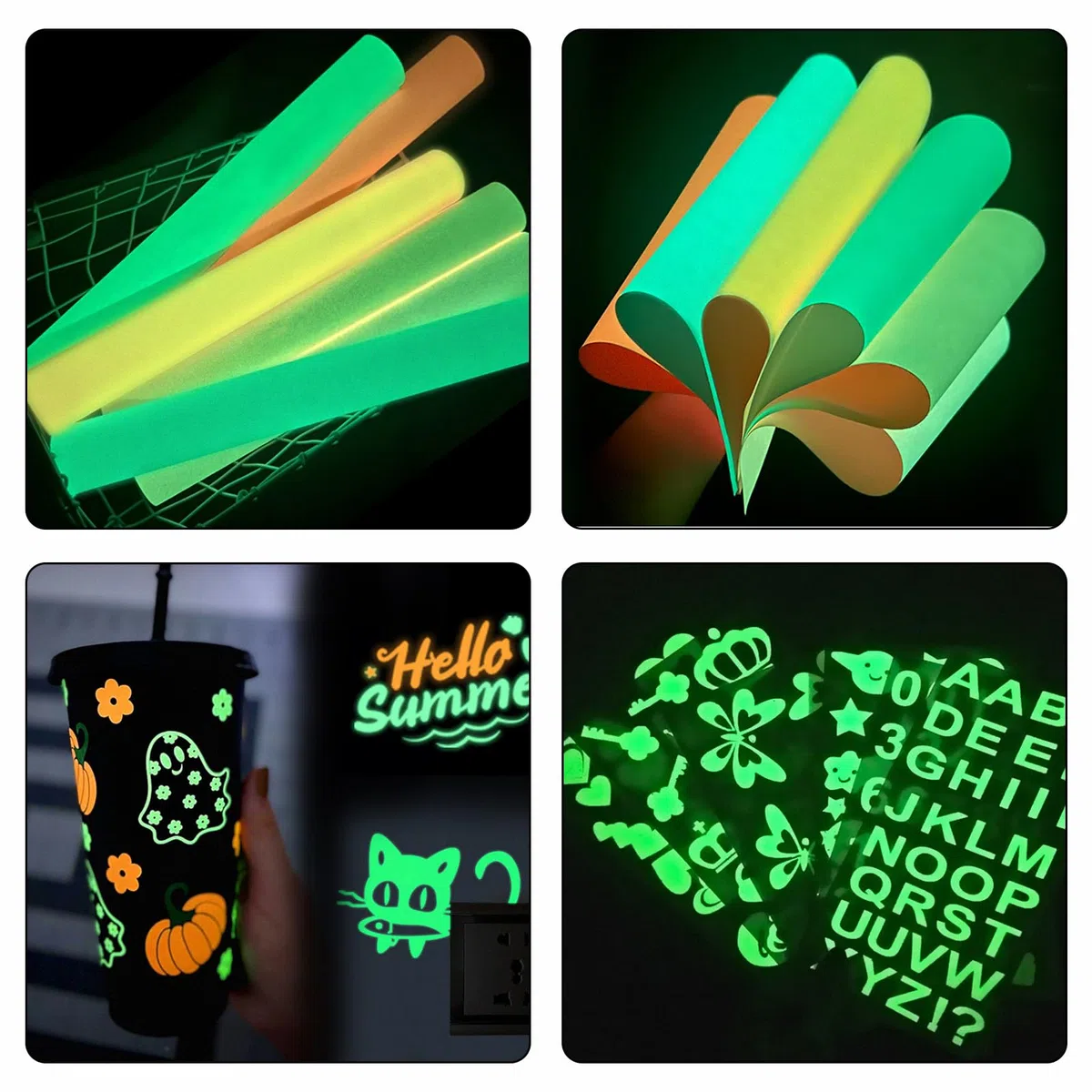 Juego de 8 láminas de planchado luminiscentes, láminas de plóter de alta calidad para textiles, lámina fluorescente, lámina de vinilo suave y elástica, para camisetas, gorras, bolsos y más