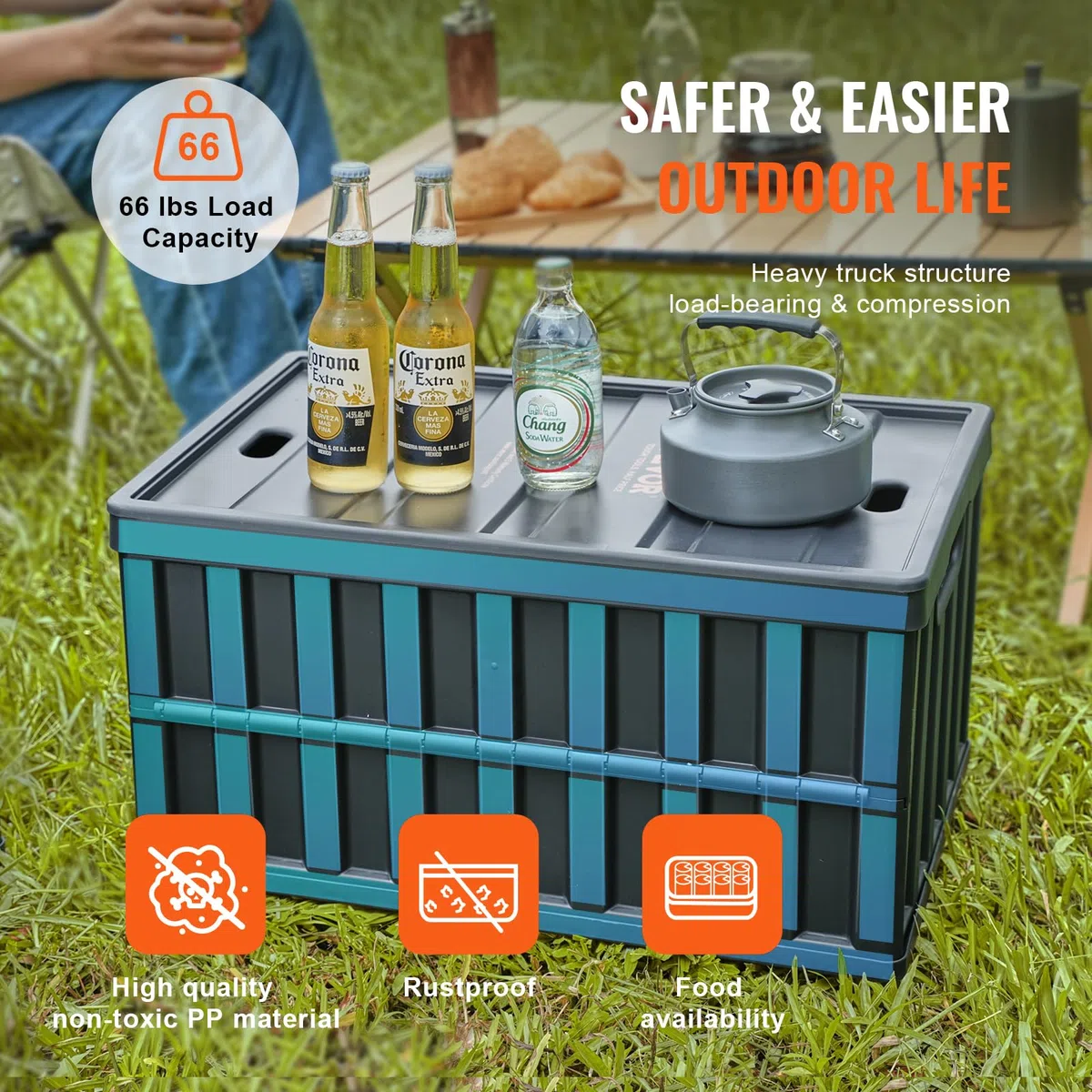 VEVOR Caja de Almacenamiento de Plástico Plegable con Tapas 3 Piezas, Cajas de Transporte Apilable 65 L con Asas, Contenedores Grandes y Resistentes para Ropa, Juguetes, Libros, Accesorios, Negro