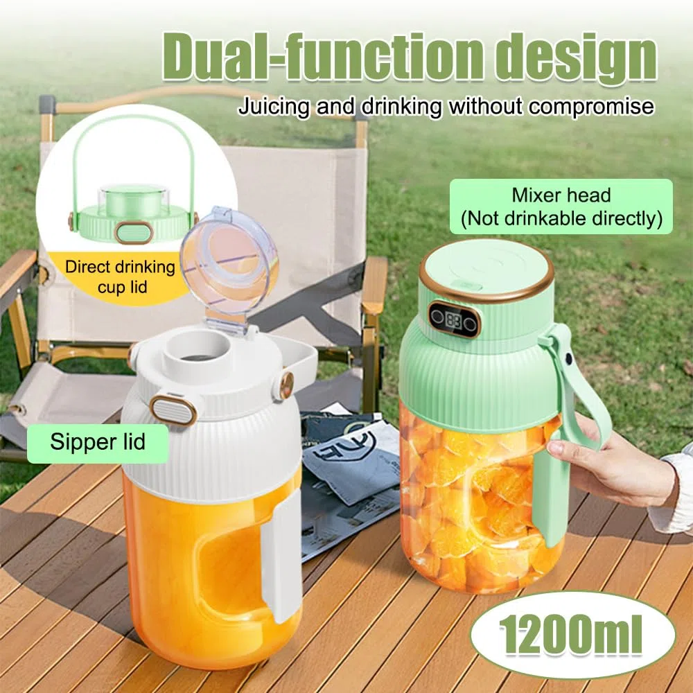 Vaso exprimidor portátil, licuadora de jugo de 1200 ml con pantalla digital, recargable por USB para cocina, viajes, oficina, gimnasio
