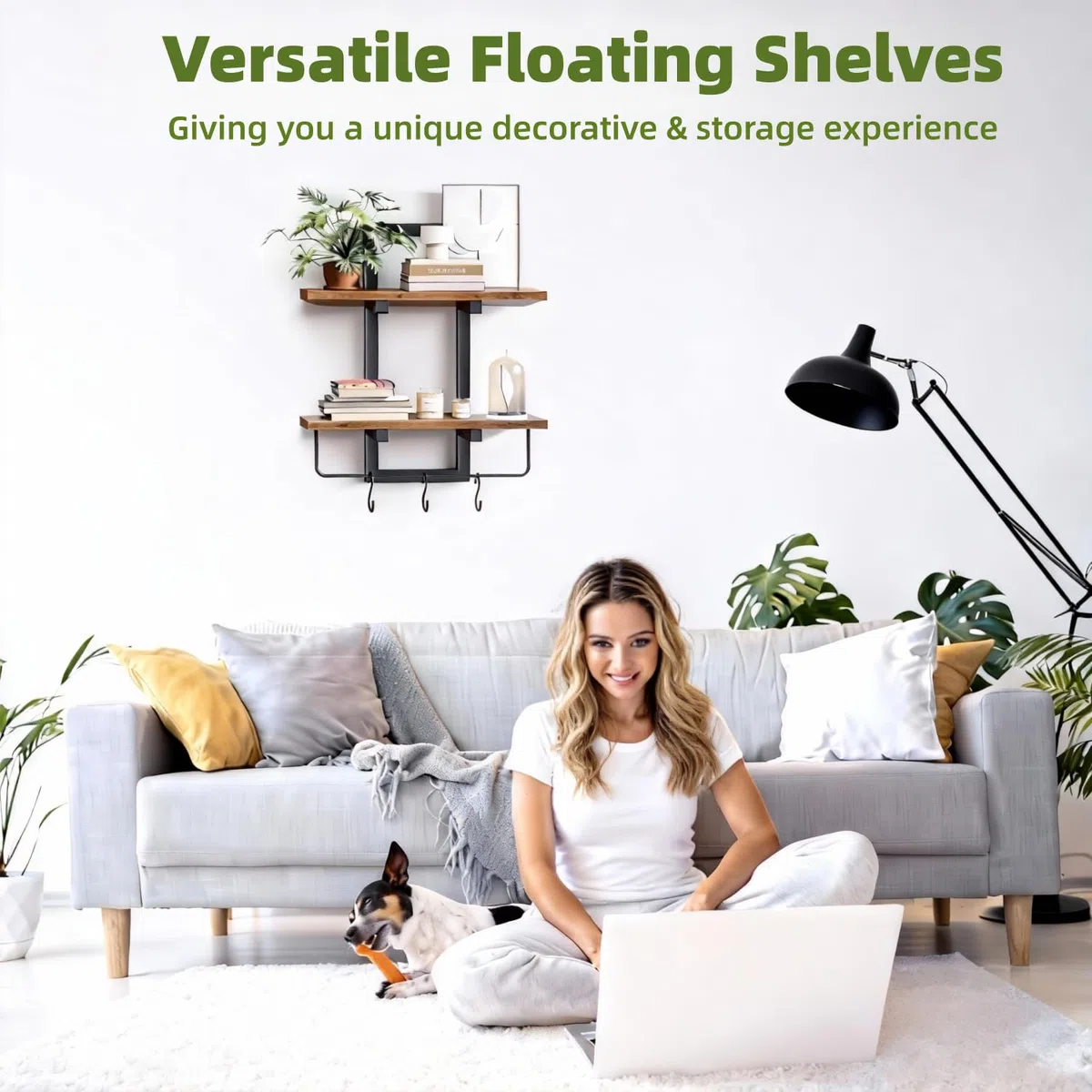 TRAYINDALY Estanteria Pared Madera de 2 Niveles, Baldas Flotantes Pared con Barra para Toallas y 3 Ganchos, Repisas de Pared Ideal para Dormitorio, Baño, Sala, Cocina, Oficina