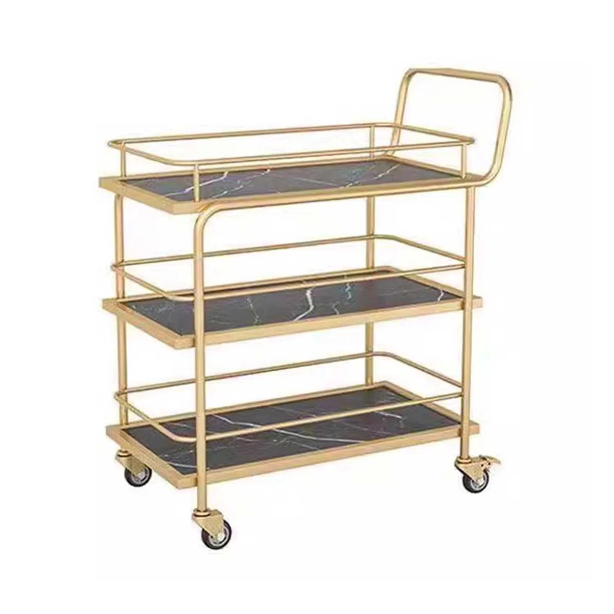 Carrito de cocina de 3 niveles, moderno carrito de bar móvil dorado con ruedas, carrito de servicio de vino y bebidas, elegante mesa de bebidas para el hogar, versátil almacenamiento de cocina.